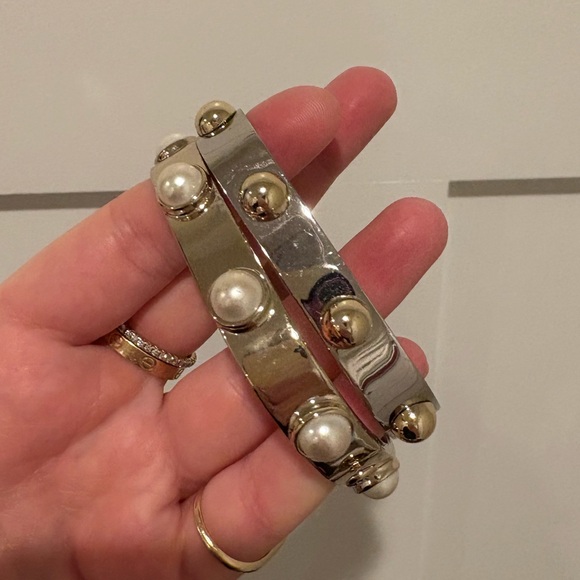 Barely Worn Tory Burch Silver & Pearl Bangles - Picture 1 of 7